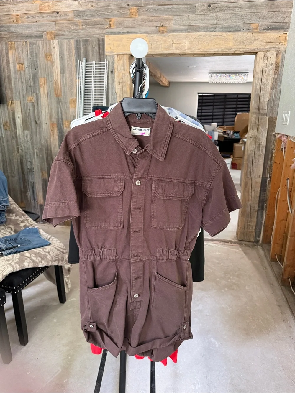 Free People Short-Sleeve Brown Romper